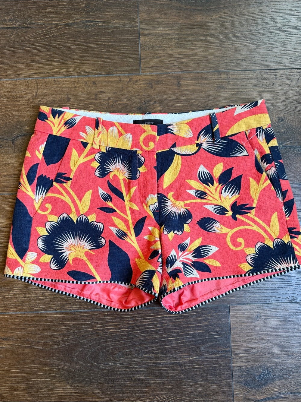J. Crew Coral Floral Print Cotton-Blend Shorts
